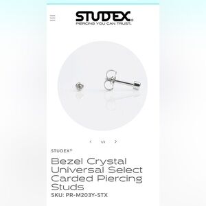 STUDEX Bezel Clear Crystal Stainless Steel Piercing Stud Single Earring